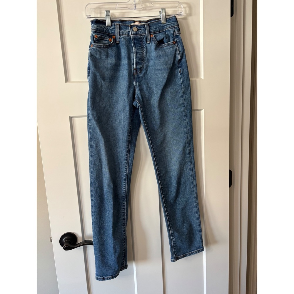 Levis Wedgie Straight Jeans Wmns 25 Blue High Rise Button Fly Medium Wash Denim